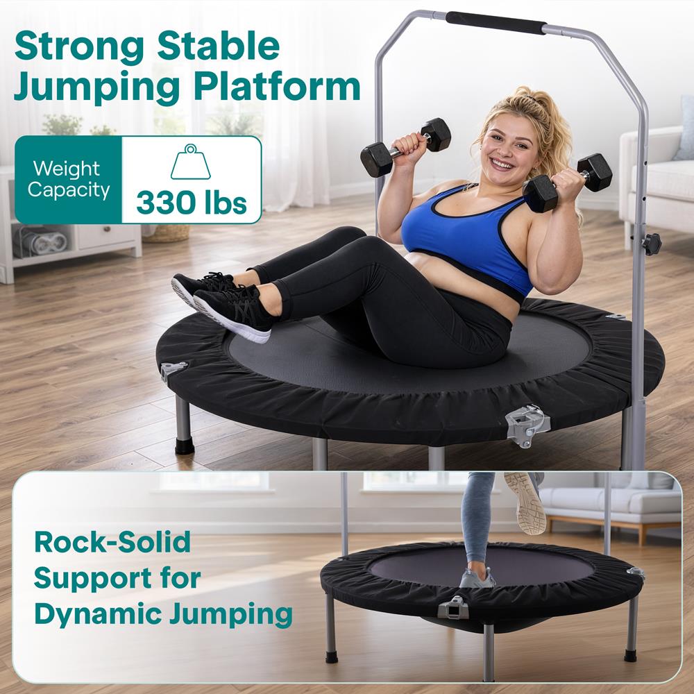 Serenelife Fitness Trampolin 100 cm klappbar mit Haltestange bis 100 kg