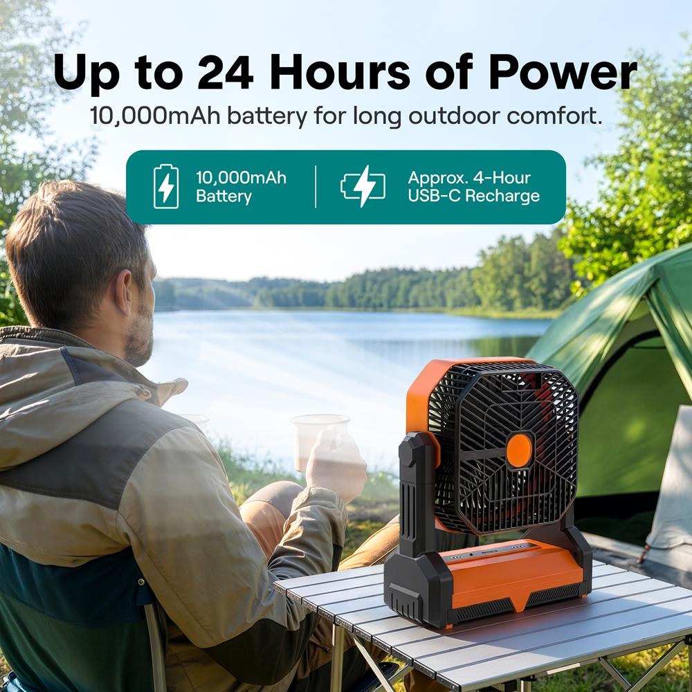 Serenelife Camping Ventilator Akku 10000mAh Orange LED USB-C