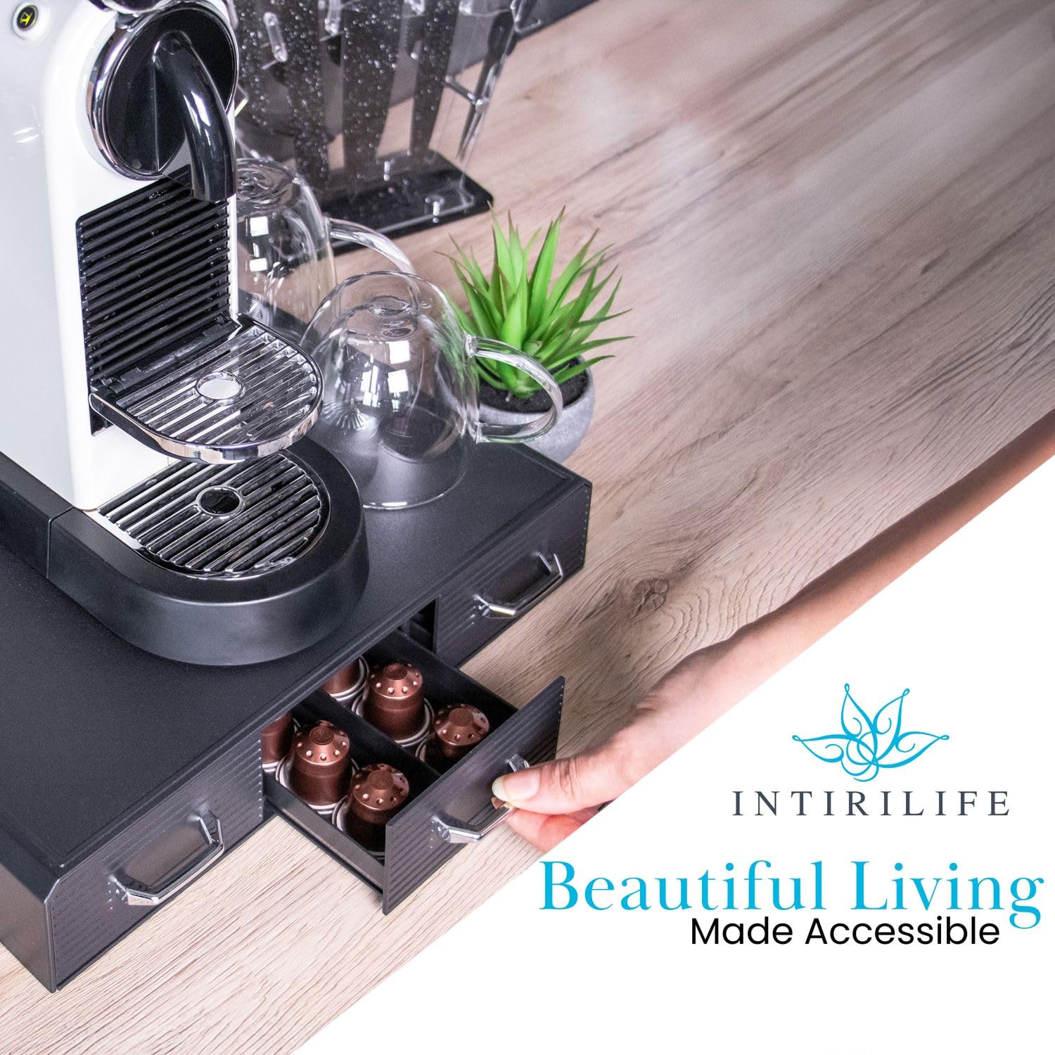 Intirilife Kaffee Kapselhalter Schwarz 3 Schubladen 48 Kapseln