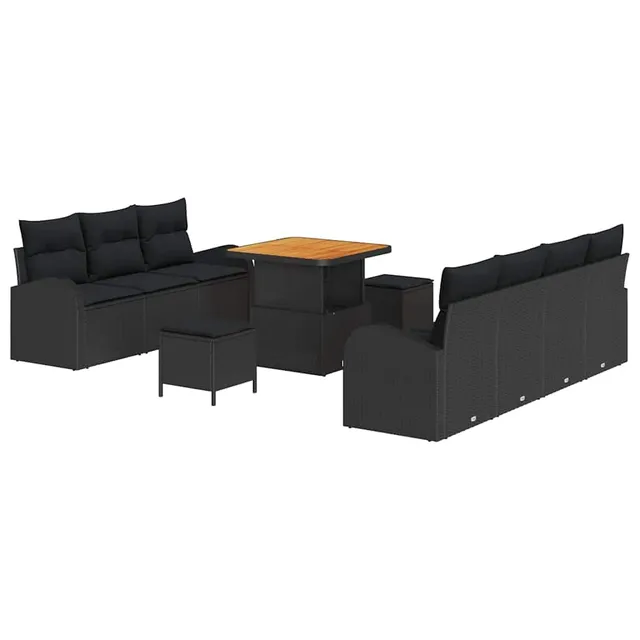 vidaXL Heim & Garten Gartensofa-Set 10-tlg Schwarz Poly-Rattan