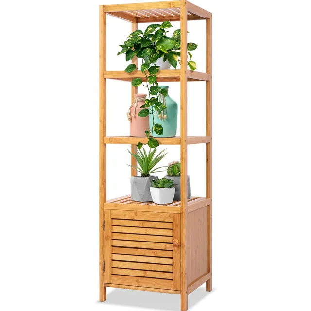 Serenelife Bambusregal 5 Ebenen mit Schrank 33 lbs