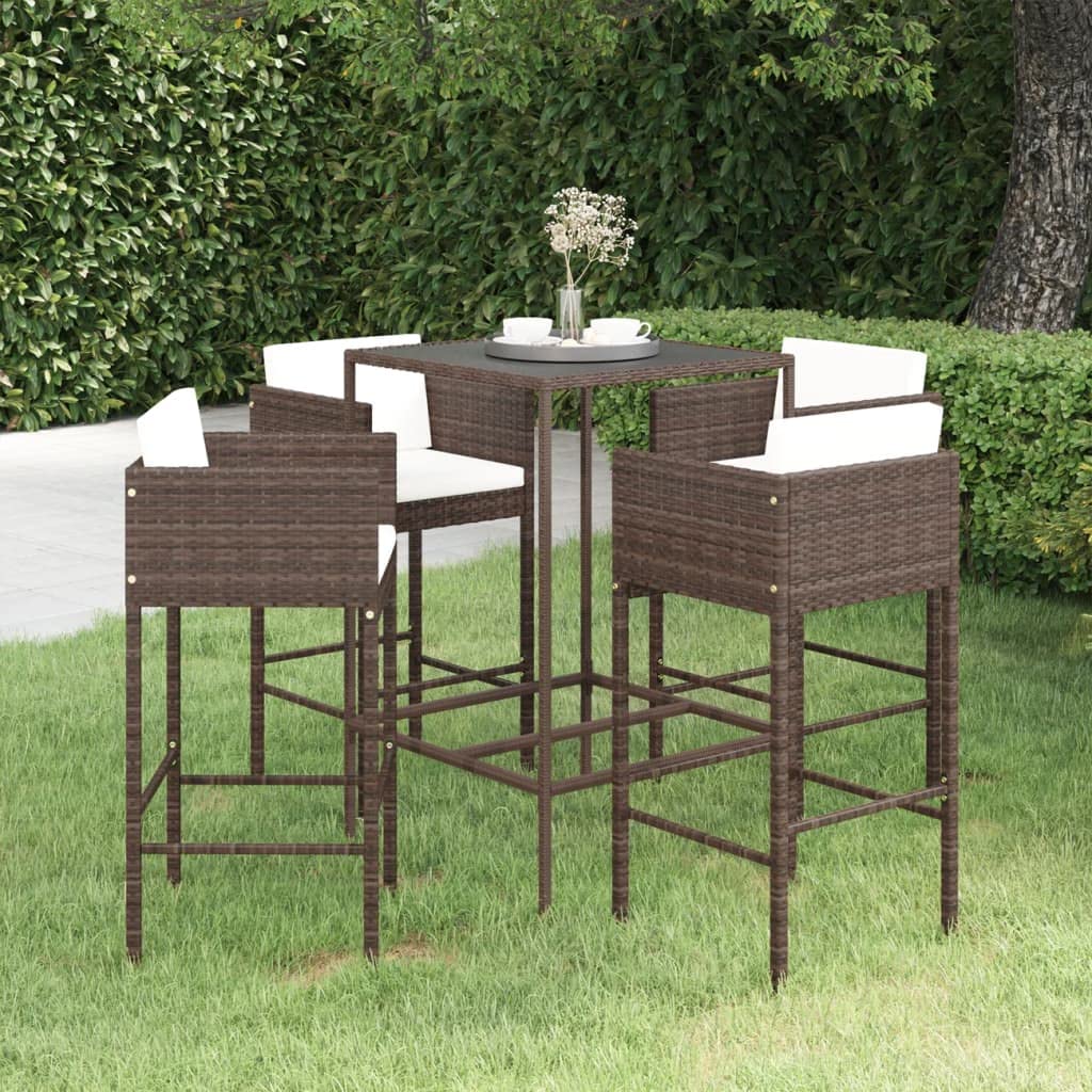 vidaXL Heim & Garten Gartenbar-Set 5-TLG Rattan Braun 70x70x110