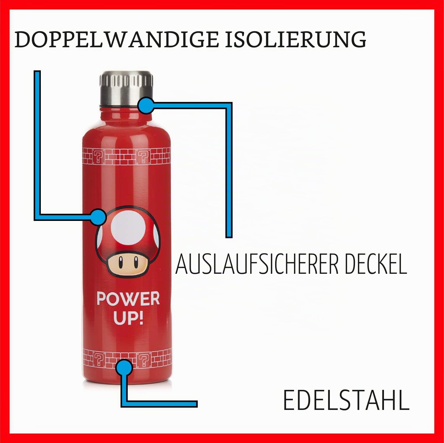 Paladone Super Mario Power-Up Trinkflasche 500 ml Edelstahl