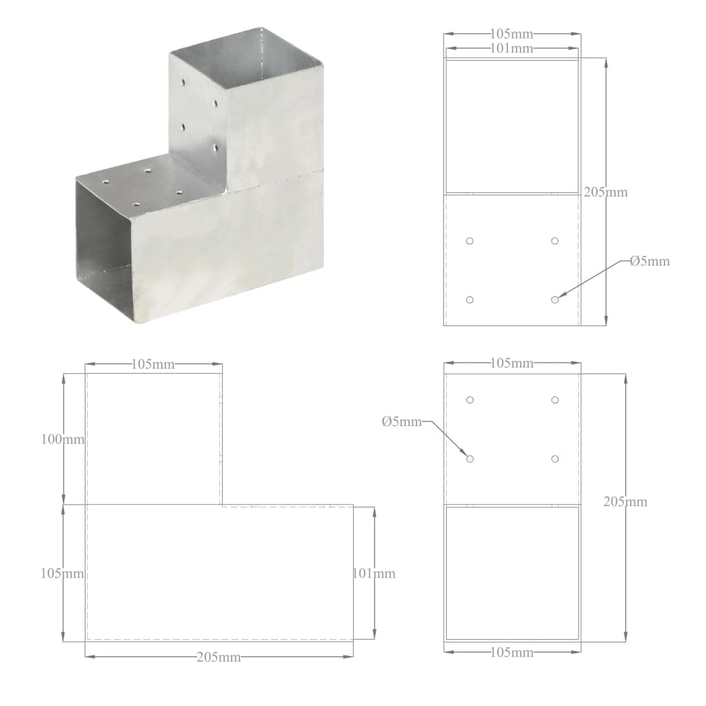 vidaXL Heim & Garten Pfostenverbinder 101x101 mm verzinkt 4 Stk.