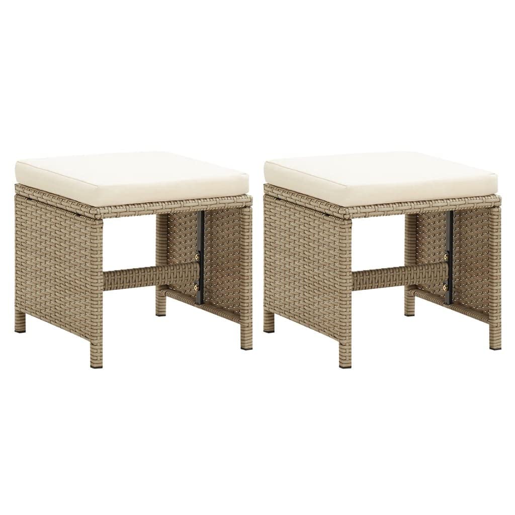 vidaXL Heim & Garten Gartenhocker Poly Rattan Schwarz 2er Set Kissen