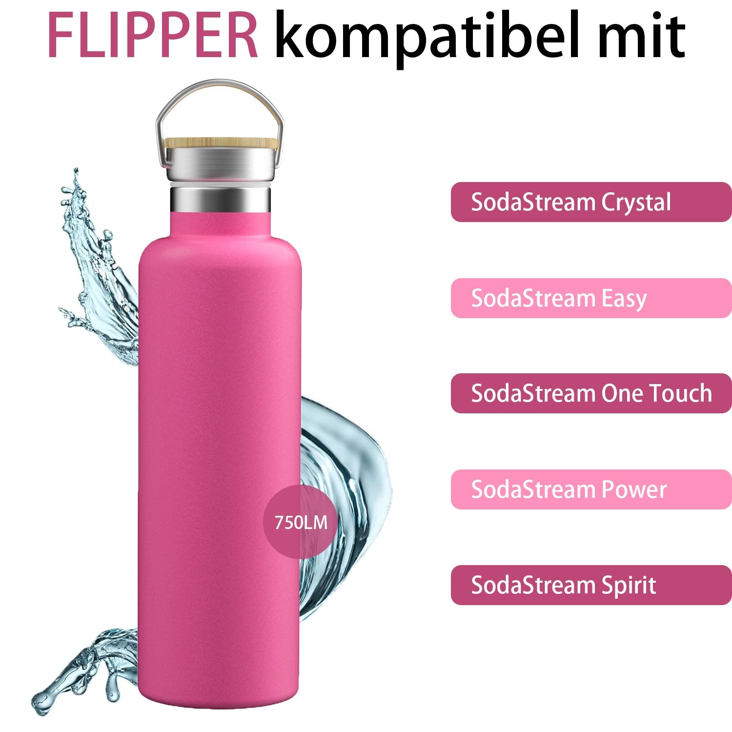 Intirilife Garten Thermosflasche pink 750 ml Edelstahl BPA-frei
