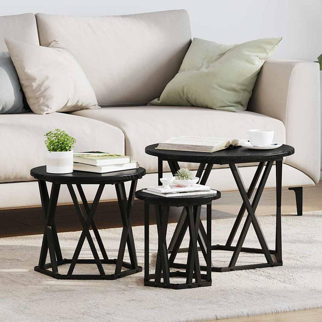vidaXL Nesting Beistelltisch 3-tlg Schwarze Eiche Satztisch