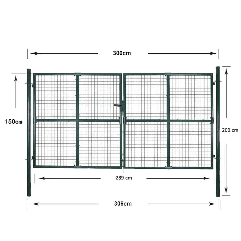 vidaXL Heim & Garten Doppeltor Stahl Schwarz 306x200cm Schloss