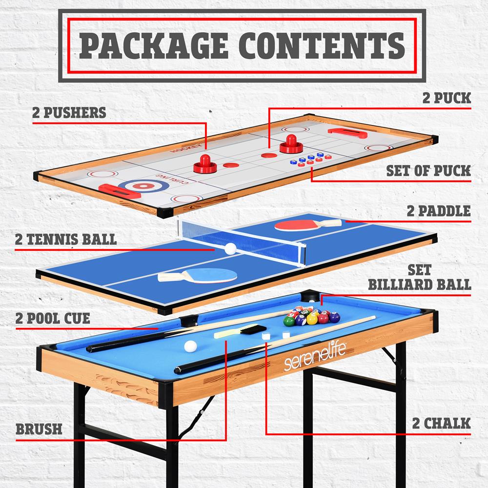 Serenelife Game Tables Spieltisch 4-in-1 MDF mit Zubehör