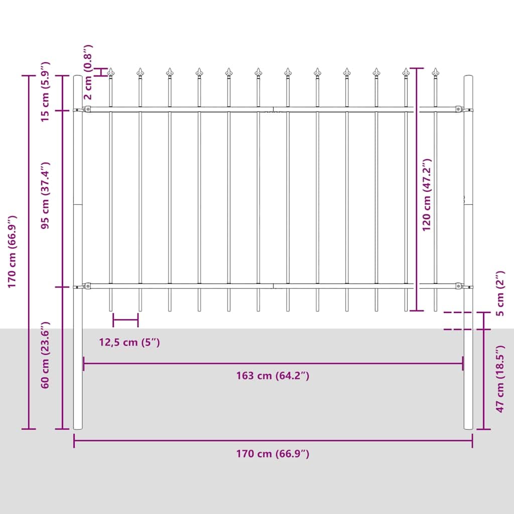 vidaXL Gartenzaun Speerspitzen Stahl 180x170 cm Schwarz