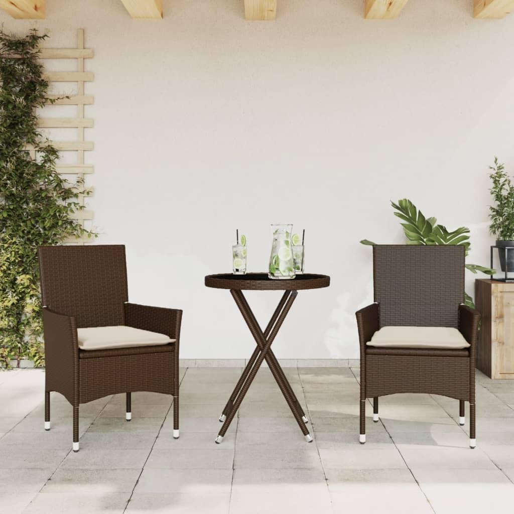 vidaXL Heim & Garten 3-tlg. Bistroset Braun Rattan Glas