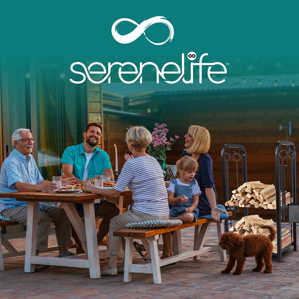 Serenelife Heater Kaminholzregal Schwarz mit Kaminbesteck