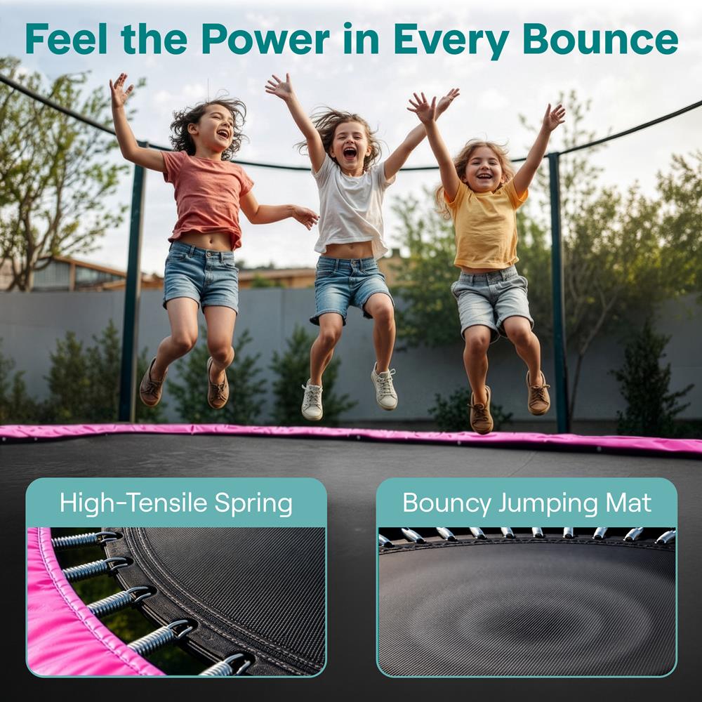 Serenelife Fitness Trampolin 10FT Outdoor Pink mit Netz
