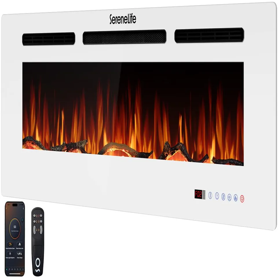 Serenelife Elektrokamin Weiß Wand 1500W LED WLAN App