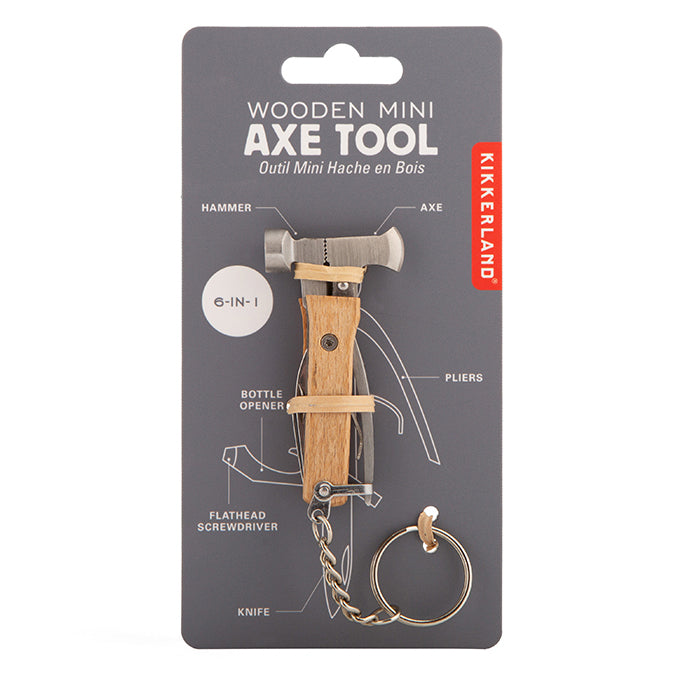 Kikkerland Tools Mini Axt Multitool Holz 6 in 1 Schlüsselanhänger
