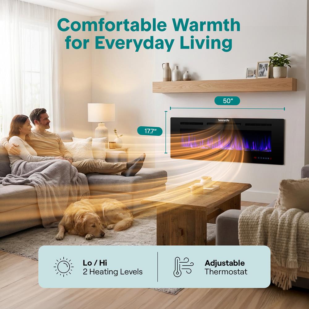 Serenelife Heater Elektrokamin Wand schwarz 1500W WiFi