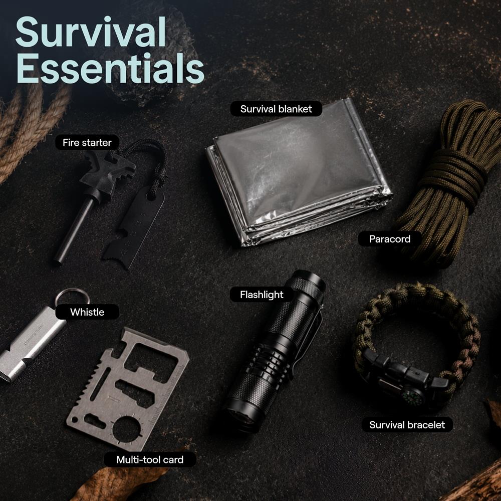 Serenelife Camping Outdoor Survival Kit SLSRVLKTTLBK Schwarz
