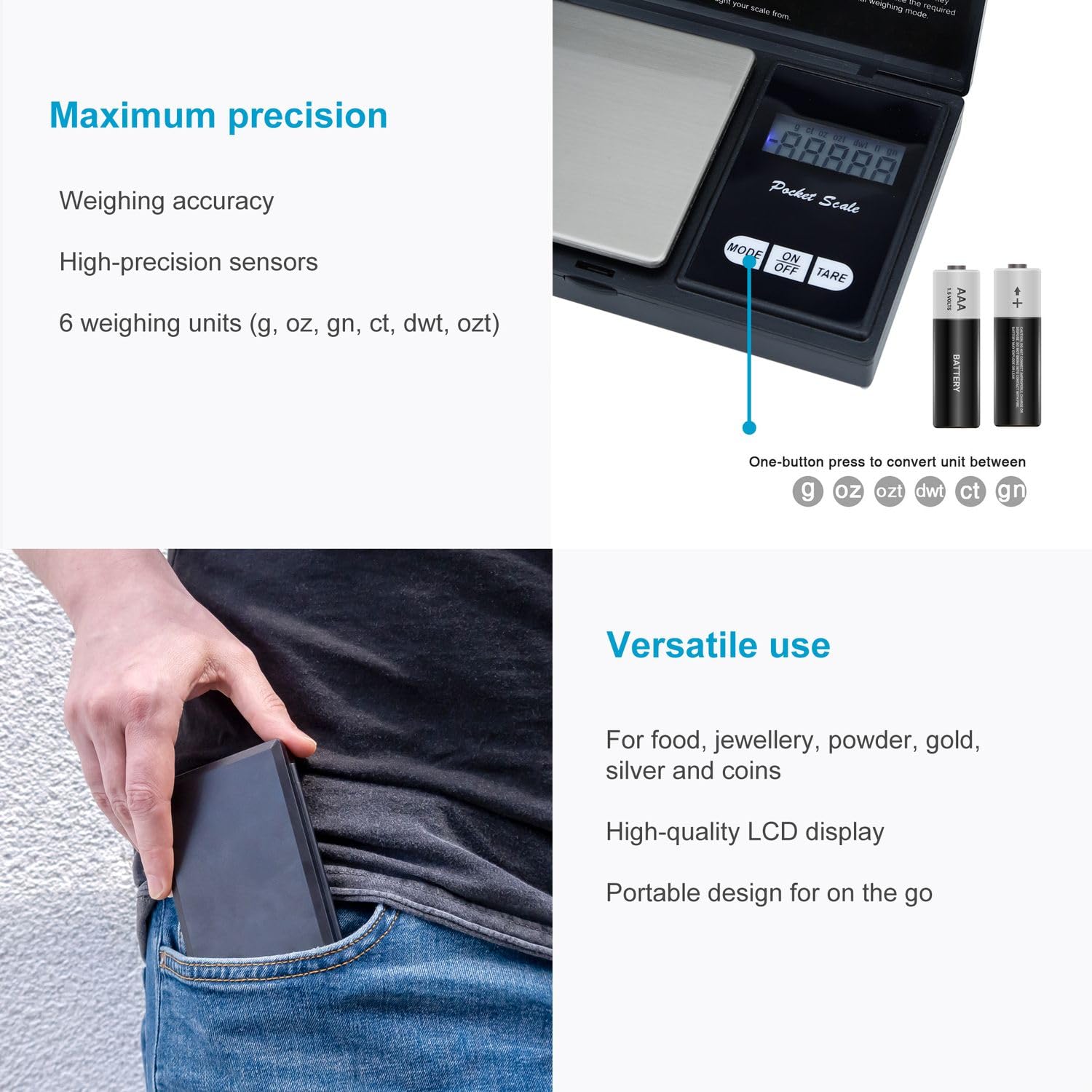 Intirilife Digitale Taschenwaage 500g Feinwaage Schwarz 0,01 g