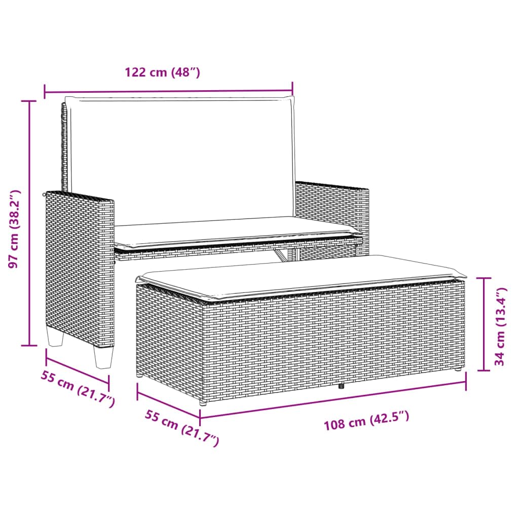vidaXL Heim & Garten Gartenbank Hellgrau Poly-Rattan Hocker