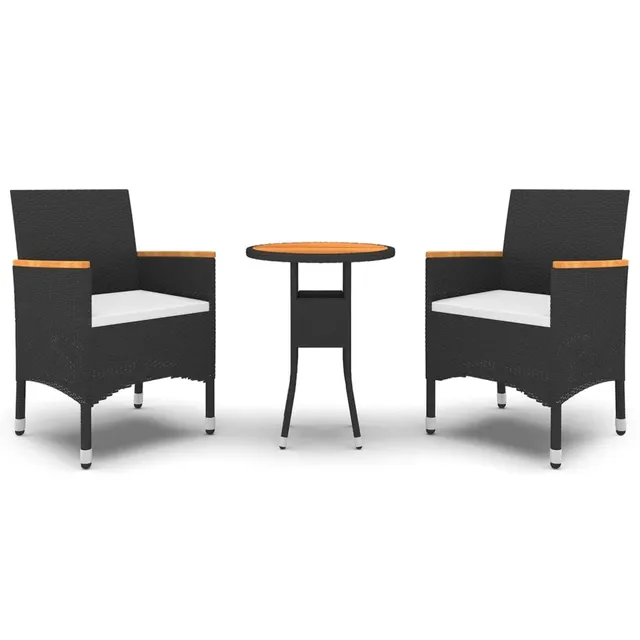 vidaXL Gartenmöbel 3-tlg Sitzgruppe Rattan Schwarz Glas