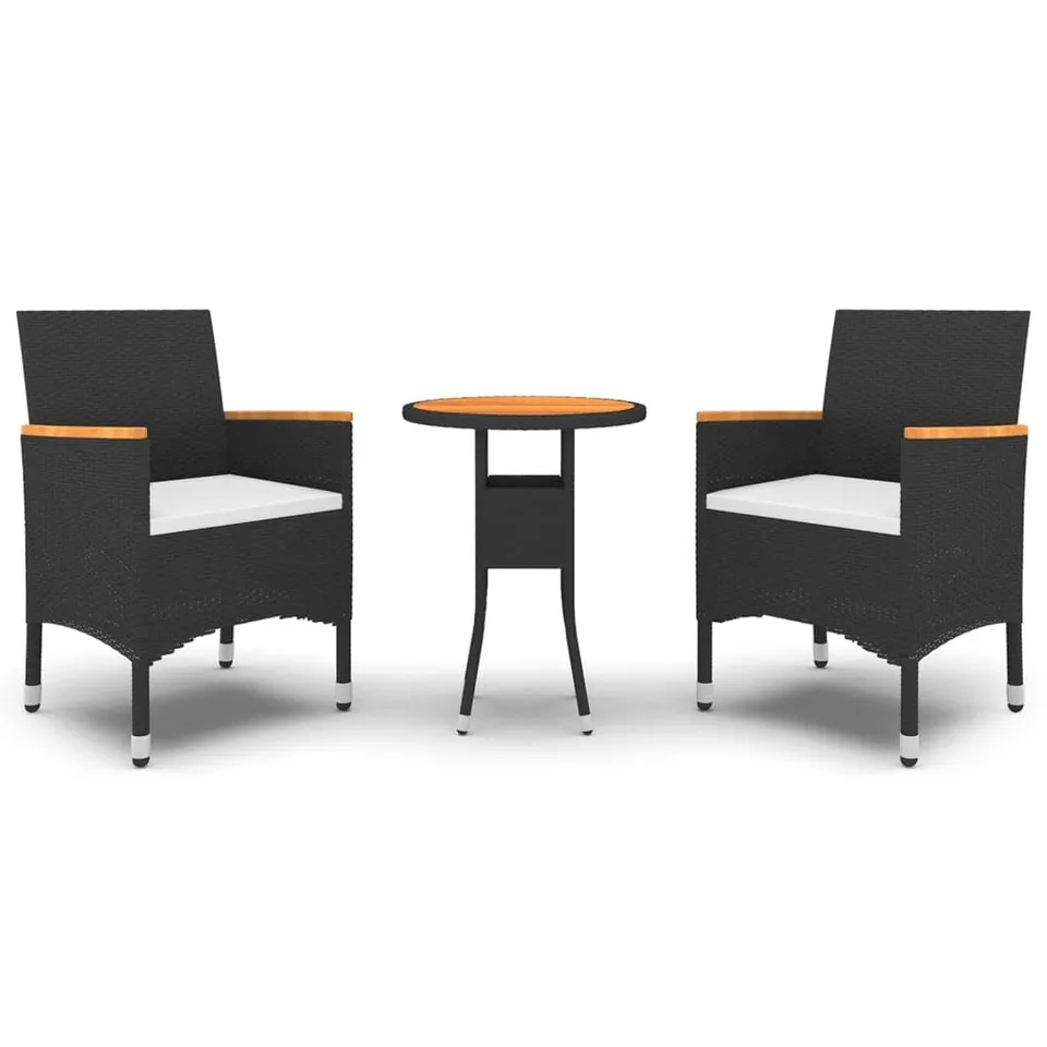 vidaXL Gartenmöbel 3-tlg Sitzgruppe Rattan Schwarz Glas