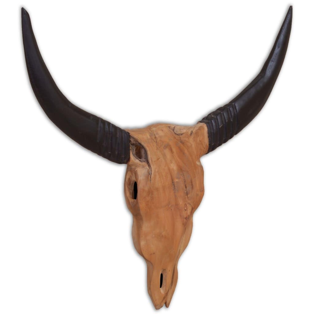 vidaXL Heim & Garten Stierkopf Skulptur Teak Deko 69x6x60cm