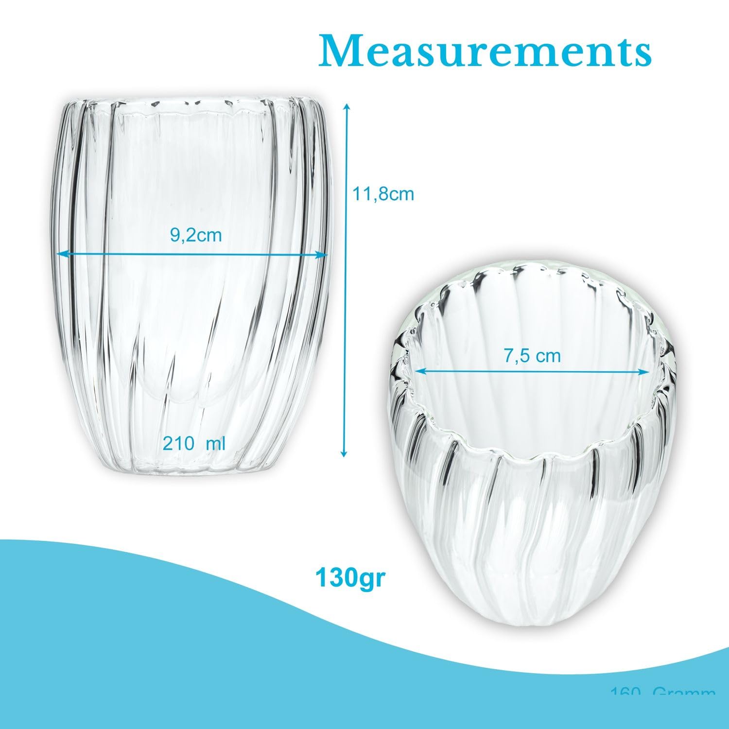 Intirilife Thermo Gläser Doppelwandig 210 ml 4er Set gerillt