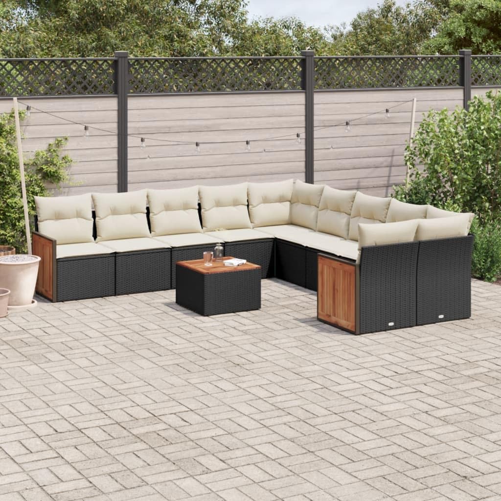 vidaXL Heim & Garten 11-TLG Garten-Sofagarnitur Schwarz Creme