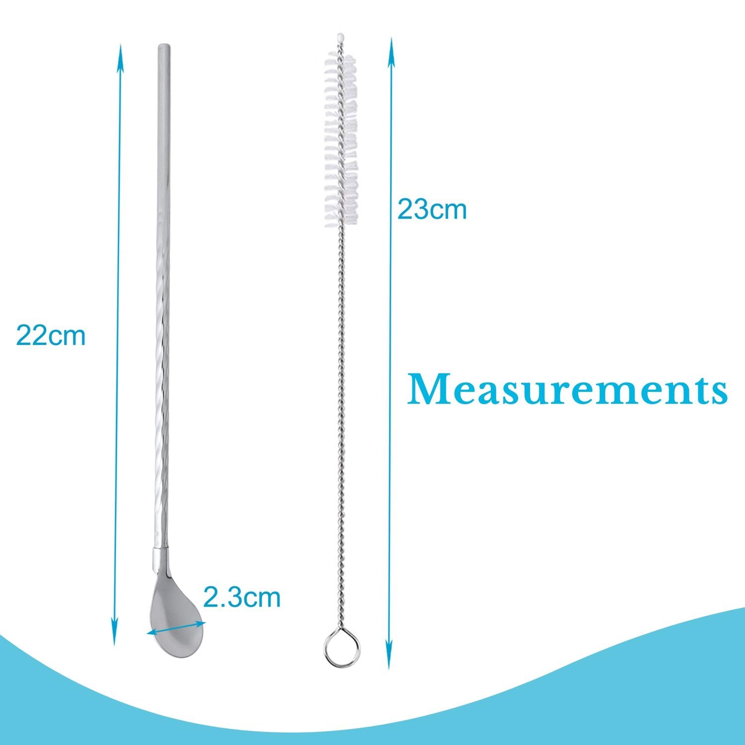 Intirilife Strohhalmlöffel Edelstahl Silber 22cm 8er mit Bürste