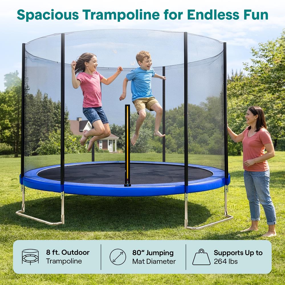 Serenelife Fitness Trampolin 8FT Blau mit Sicherheitsnetz Outdoor