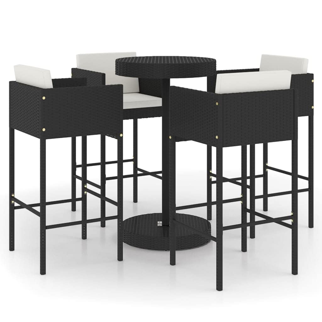 vidaXL Gartenbar-Set 5-tlg. Poly Rattan schwarz mit Kissen