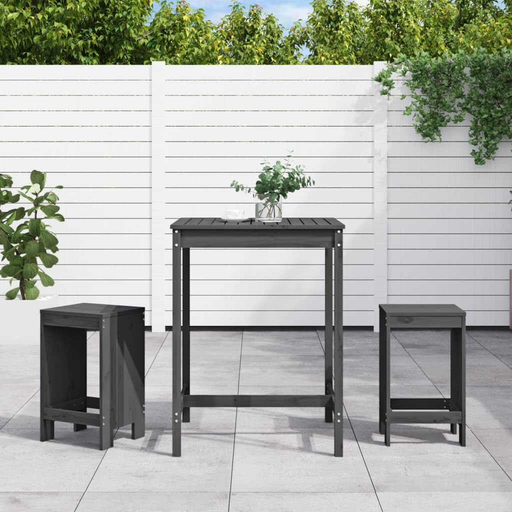 vidaXL 3-TLG. Gartenbar-Set Grau Barset Graue Kiefer Massivholz