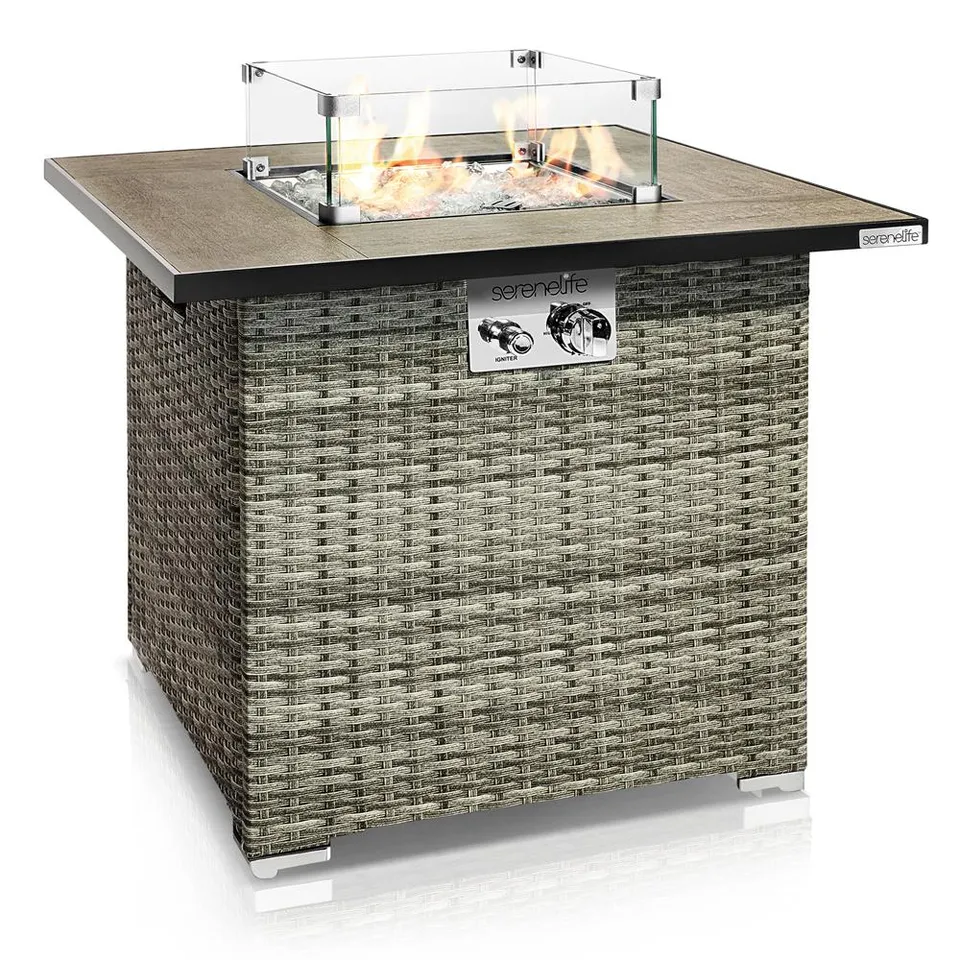 SereneLife Feuertisch Gas 50000 BTU Rattan Edelstahl