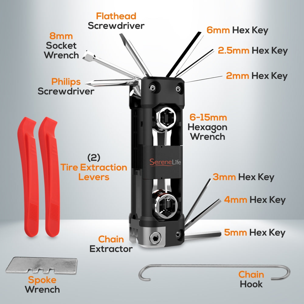 Serenelife Bicycle Fahrrad-Werkzeugset Multitool 16-teilig Stahl