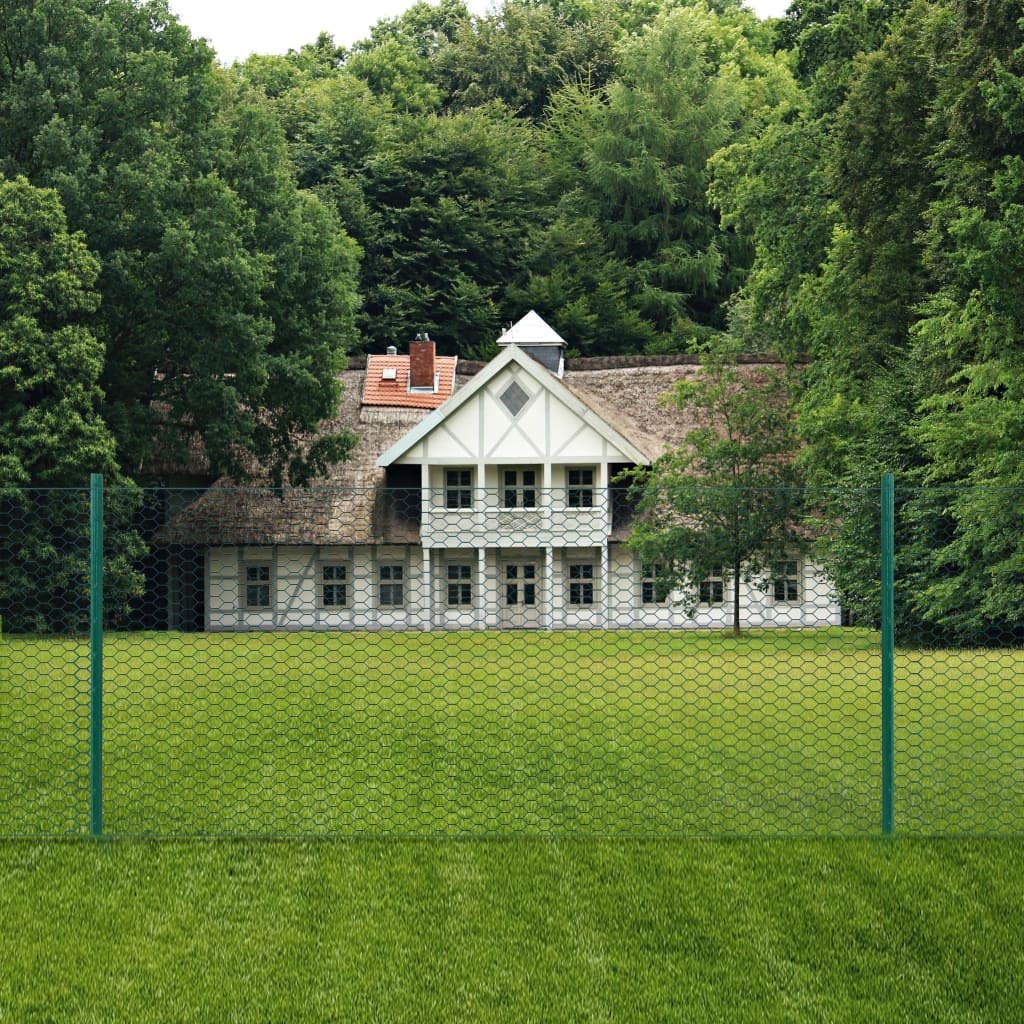 vidaXL Maschendrahtzaun mit Pfosten Stahl Grün 25x1 m 25 mm
