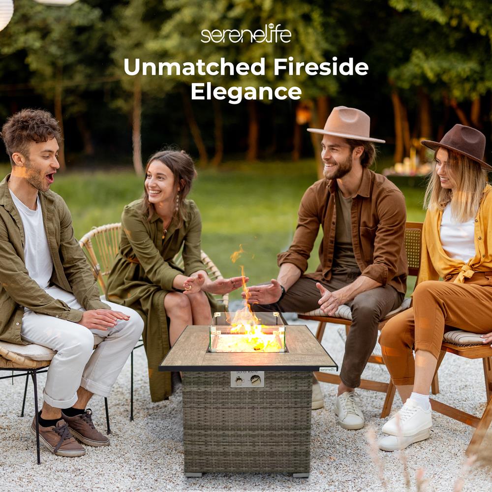 Serenelife Fire Pit Feuertisch Gas Rattan 50000 BTU