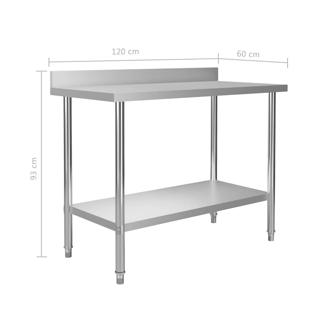 vidaXL Heim & Garten Arbeitstisch Edelstahl 120x60x93 Aufkantung