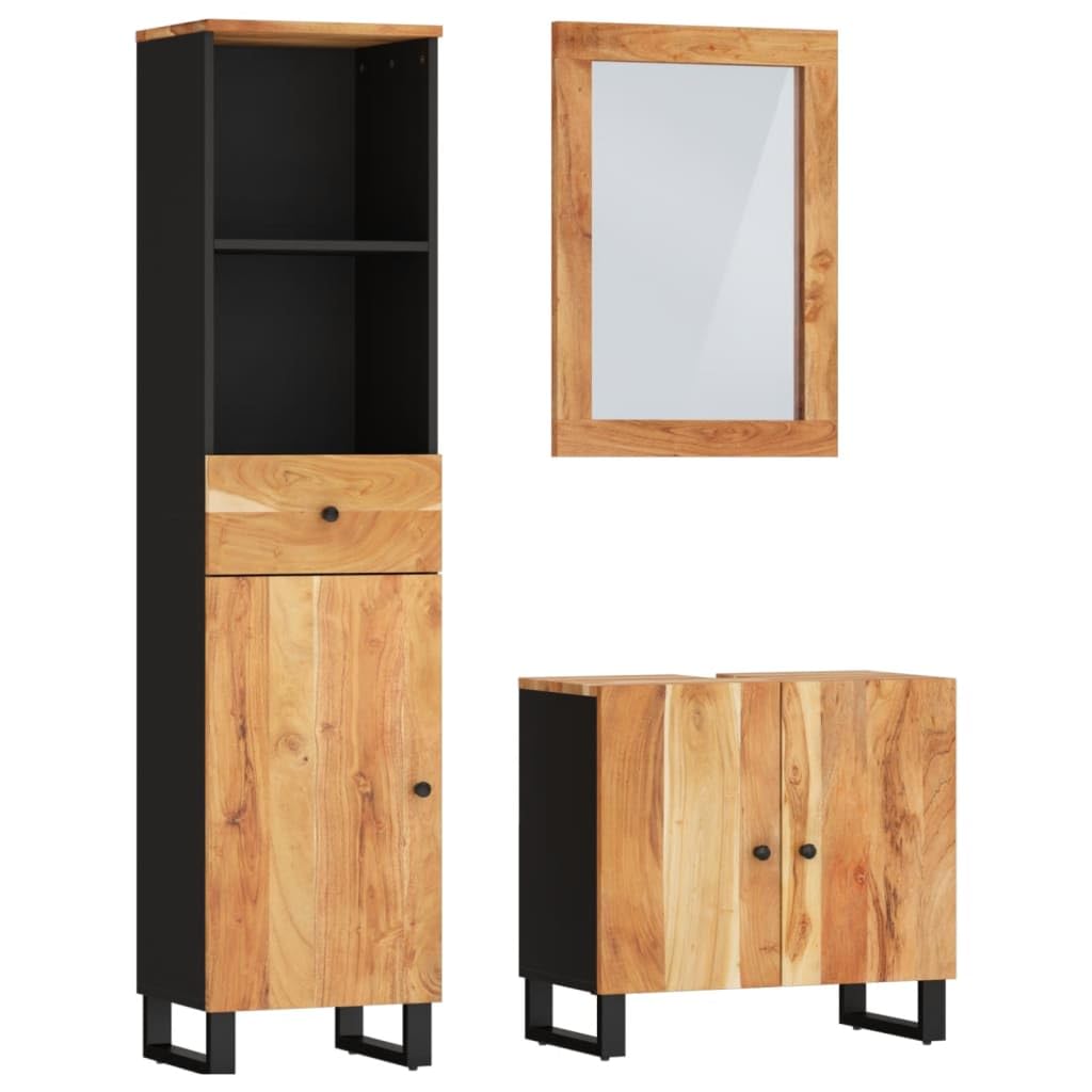 vidaXL Heimwerkerbedarf Badmöbel-Set 3-tlg. Akazie mit Spiegel