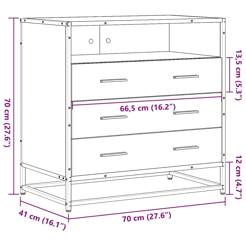 vidaXL Schubladenschrank 70x41x70 cm Braune Eiche Holz 3 Schubladen