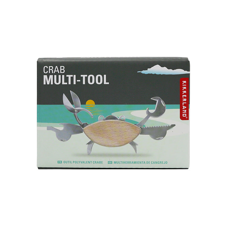 Kikkerland Tools Crab Multitool Krabbe Edelstahl Holz 6in1