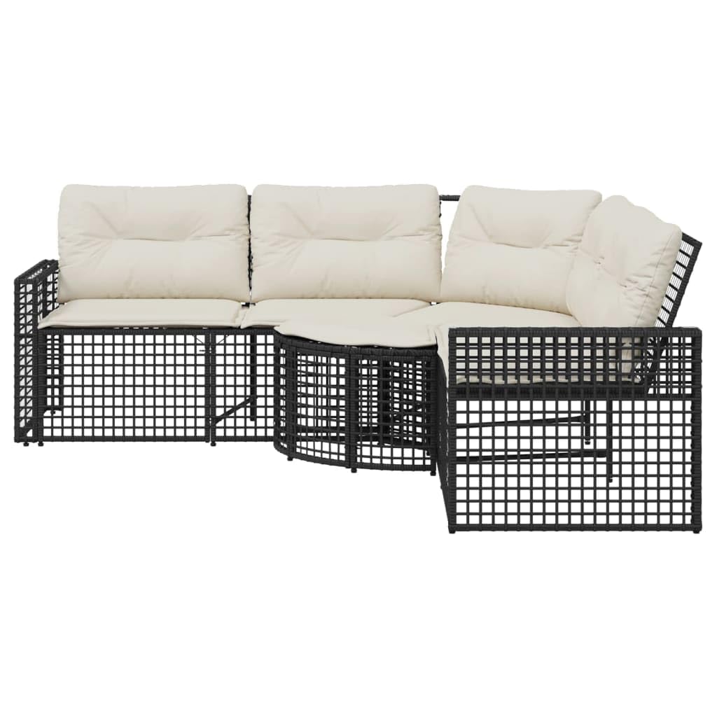 vidaXL Heim & Garten Gartensofa L-Form Schwarz-Creme Rattan mit Hocker