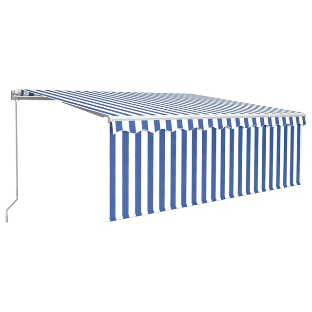 vidaXL Heim & Garten Markise 4x3 m Blau-Weiß LED Rollo