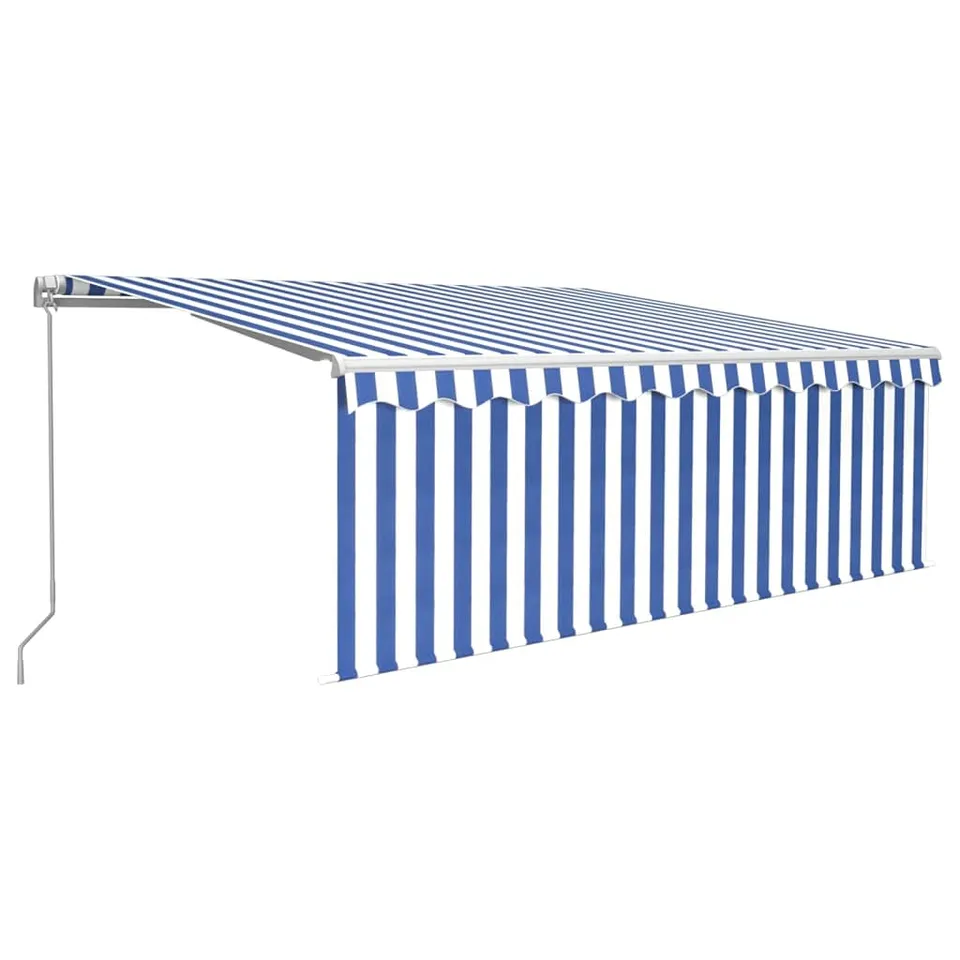 vidaXL Heim & Garten Markise 4x3 m Blau-Weiß LED Rollo