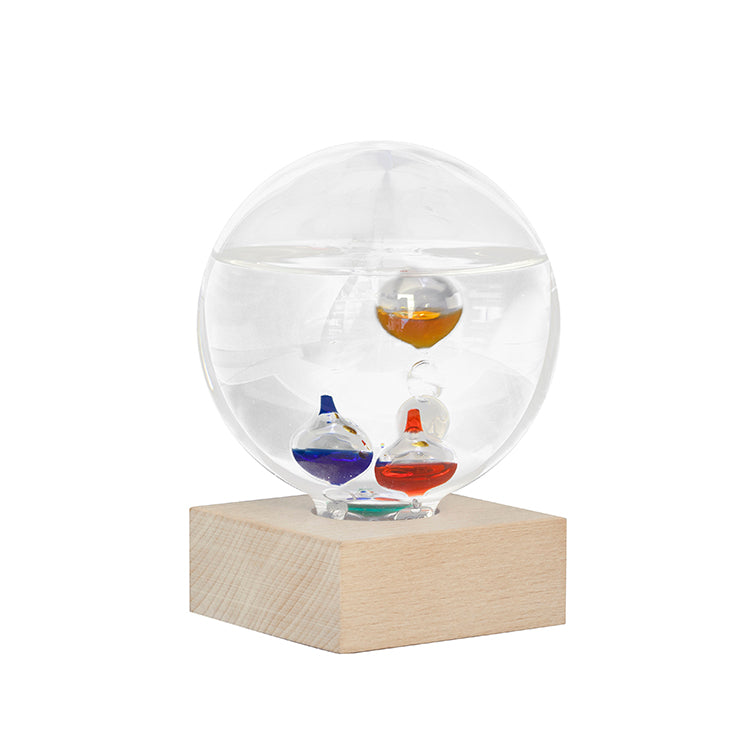 Kikkerland Galileo Thermometer Glas mit Holzsockel