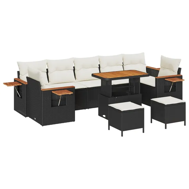 vidaXL Heim & Garten Gartensofa-Set 10-tlg Schwarz-Cremeweiß