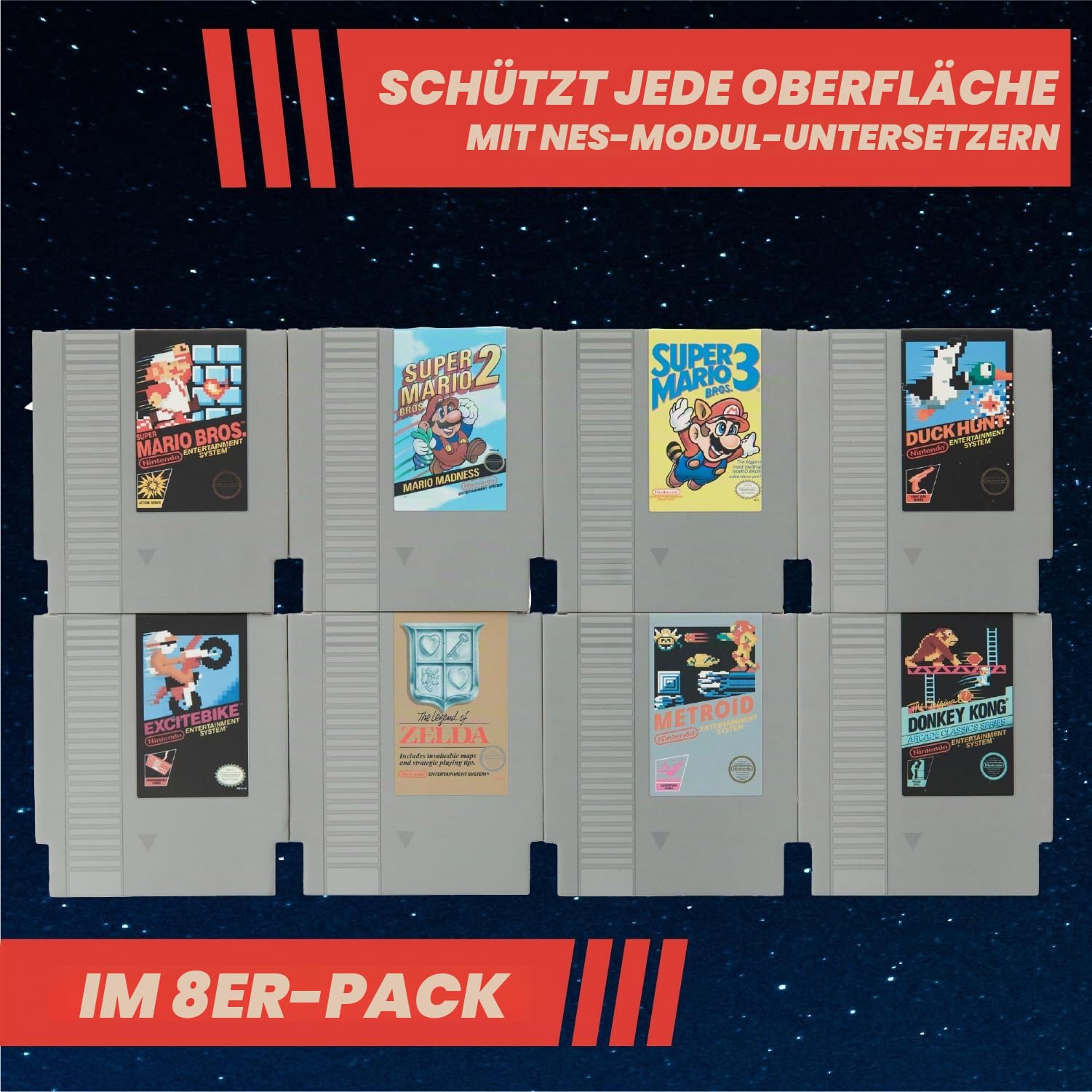 Paladone Drinkware Nintendo NES Untersetzer 8er Set Retro