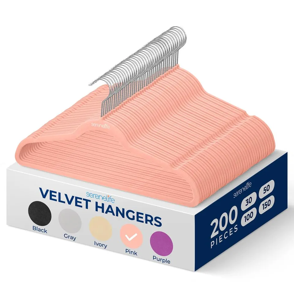 Serenelife Samt Kleiderbügel 200 Stück Pink rutschfest