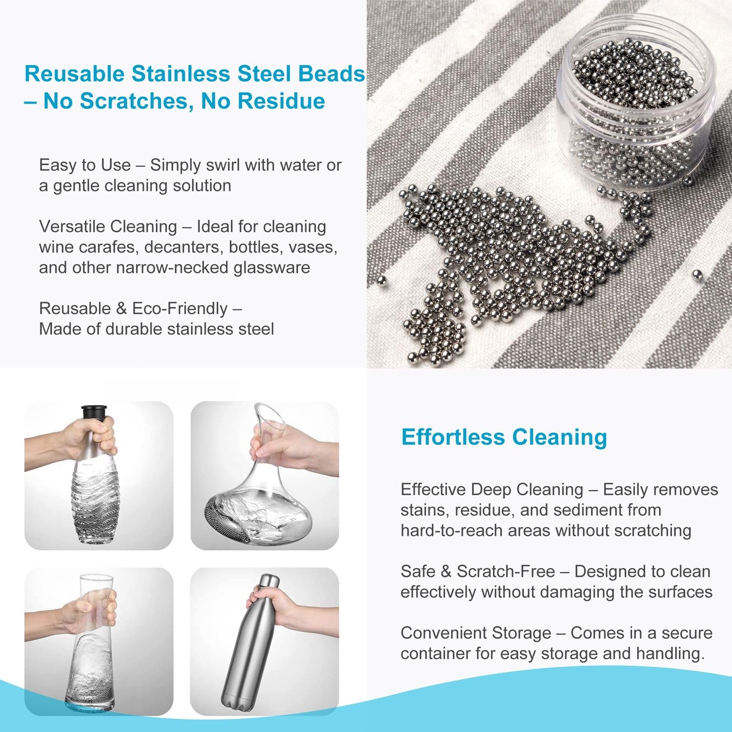 Intirilife Reinigungsperlen Edelstahl 3 mm 100 Stück