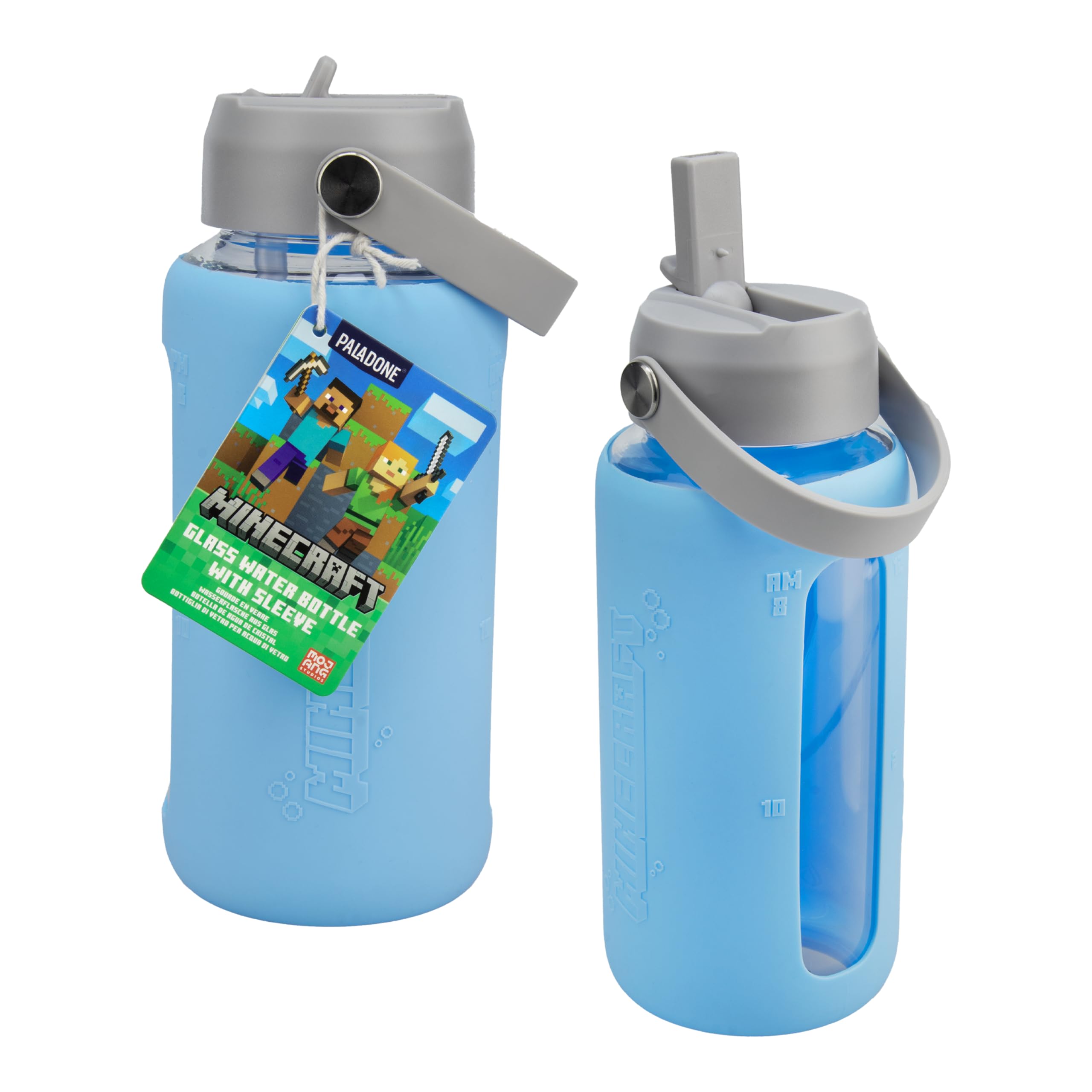 Paladone Minecraft Glas Trinkflasche 800ml Axolotl Silikon