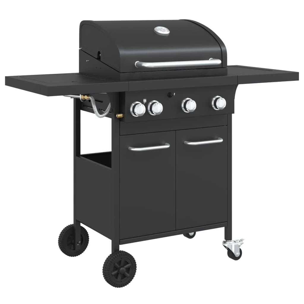 vidaXL Gasgrill 4 Flammen Schwarz Stahl mit Grillwagen